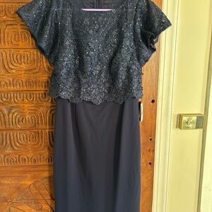 Adrianna Papell Midnight Blue Textured Midi Dress